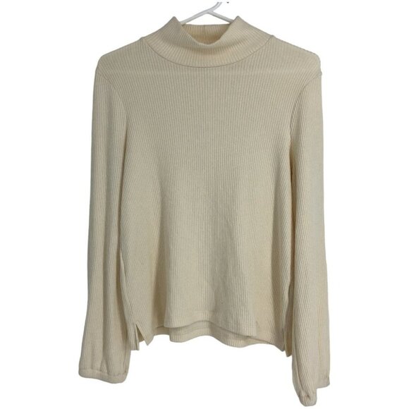 Madewell Offwhite Cream Mock Neck Bubble Sleeve Ribbed Sweater Top size S - Picture 2 of 16